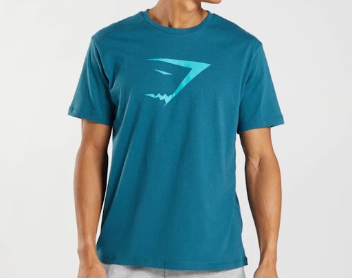 GYMSHARK: Sharkhead Infill T-Shirt (Size M)-Atlantic Blue
